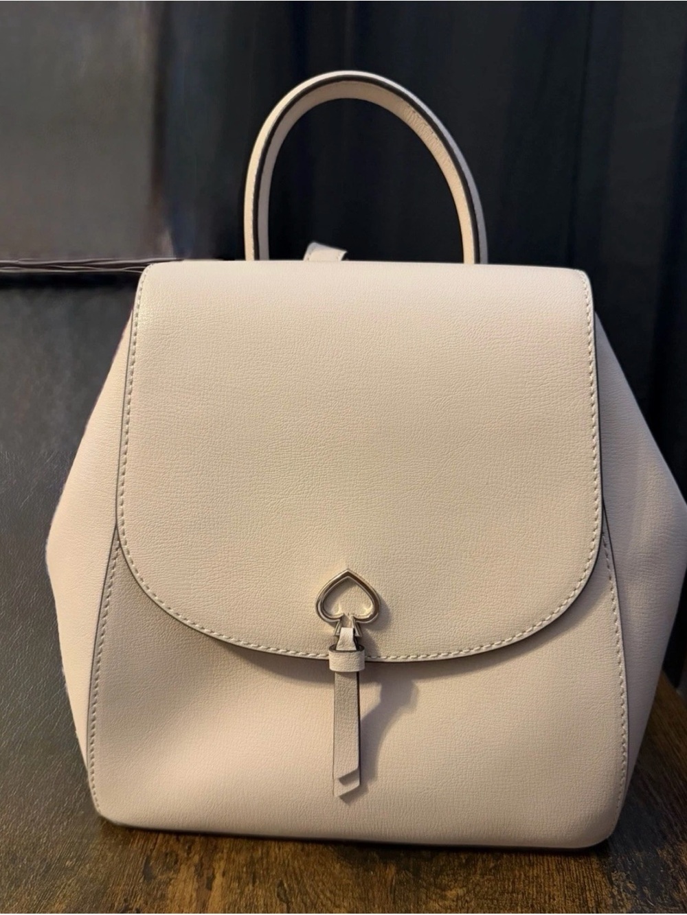 Kate Spade Cream Pebbled Leather Mini Backpack with Heart Charm